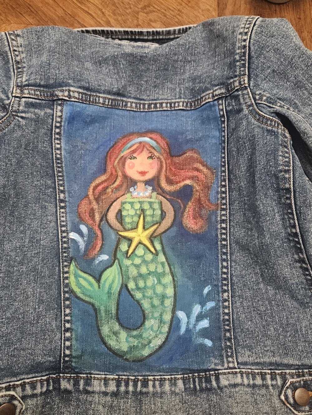 Kids Denim Jacket with Handpainted Ocean Designs And Mermaid